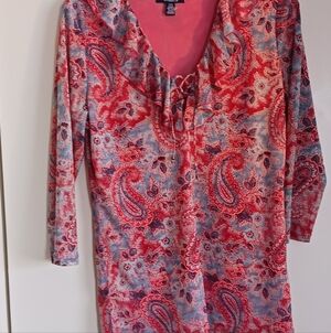 Chaps Vibrant Pink and Gray Paisley Top